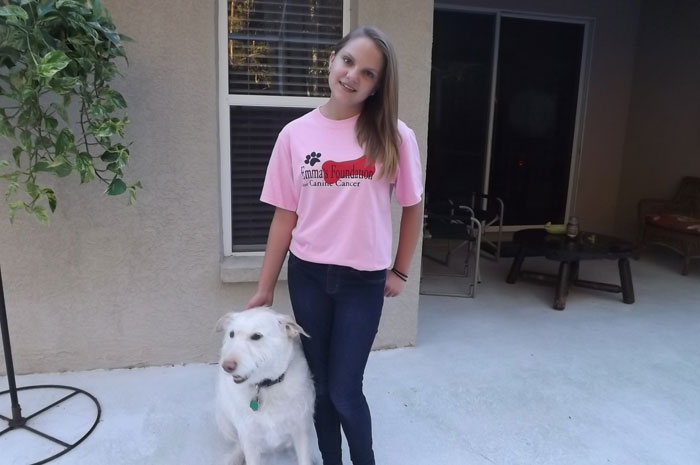 Kyra sporting tshirt with Mama Dog